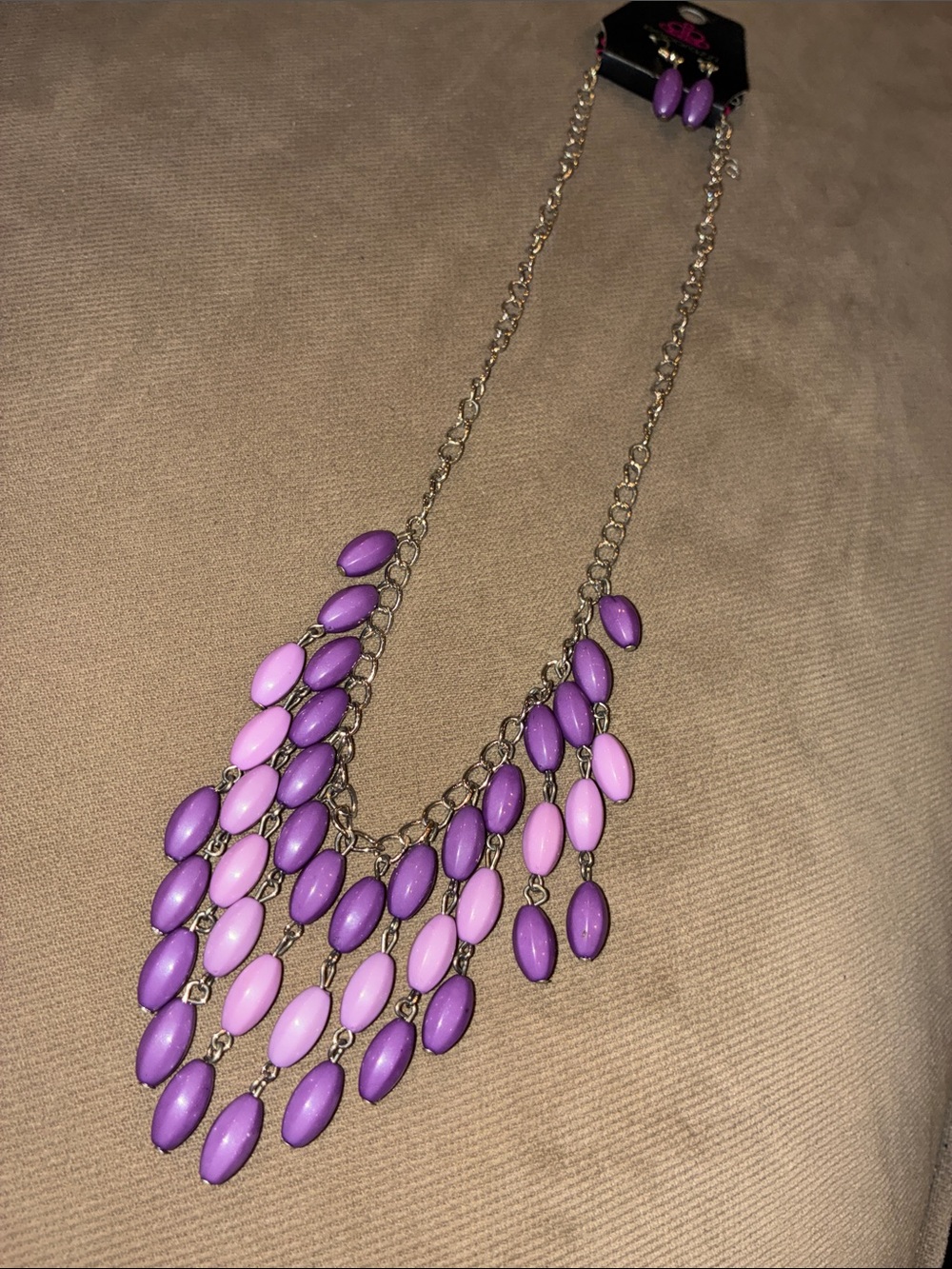 Paparazzi Delhi Diva Purple Gradient Beaded Statement Necklace & Earrings Set - Picture 4 of 4